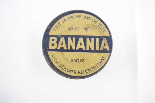RARE BOITE BANANIA CYLINDRIQUE BLEUE EN METAL 250 GRAMMES COURBEVOIE SEINE 1920 - Picture 3 of 12