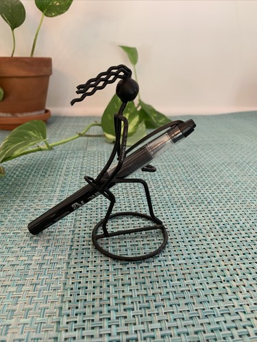 VTG Metal Stick Figure Pencil Holder 1980s modern art 5” wavy hair UNIQUE - Picture 7 of 8
