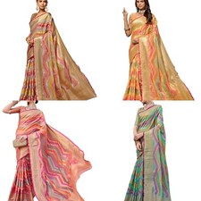 Women's Silk Blend Woven Banarasi Saree With Blouse Piece