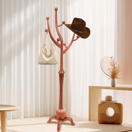 Wooden Coat Rack Hat Bag Stand Tree Modern Clothes Holder 8 Hooks Hanger Bedroom - Picture 6 of 13
