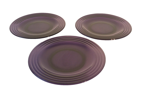 BORMIOLI ROCCO FORUM AMETHYST PLUM GLASS SET3 SALAD DESSERT PLATES RINGS FRANCE - Picture 2 of 12