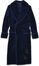 Men's Blue Long Smoking Jacket Quilted Dressing Long Gown Smoking Jacket Coats