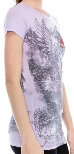Vocal Top Size S M L Purple Wings Tribal Roses Rhinestone Bling Womens Shirt New - Picture 2 of 4