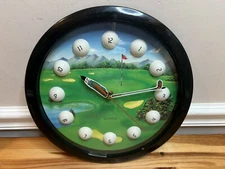 Vintage 11” Golf Ball Wall Clock w/ Unique Driver & Bag Hands Amidst Golf Course