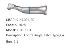Beyes SL2028 CS1-CH04, Contra Angle, 1:1, Non-Spray, Non-Optic, Latch Type
