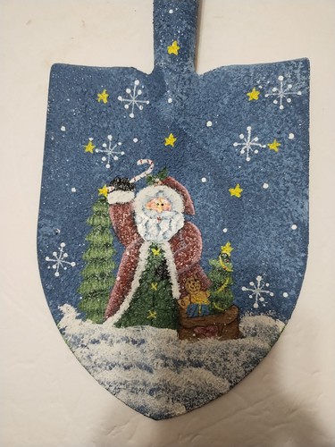 Christmas Garden Trowel Spade Shovel Decoration Hand Painted Santa Claus Snow - Picture 2 of 12