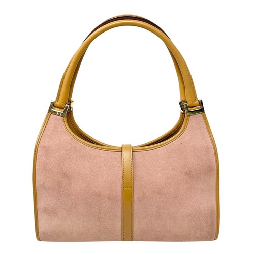 GUCCI Vintage Logo Jackie Shoulder Bag Light Pink Camel Gold Suede Leather - Picture 6 of 15