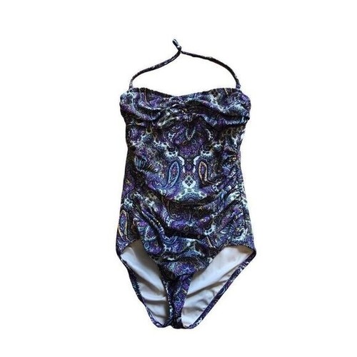 J Crew Womens Royal Paisley Bandeau Swimsuit Suit Swim 55286 Size 2 - Afbeelding 1 van 4