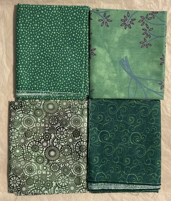4 pcs Fat Quarter Bundle 100% Cotton Fabric Green