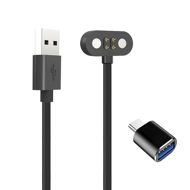 4Pin Magnetic Charging Cable with USB C Adapter for Mojawa Run Plus in Black