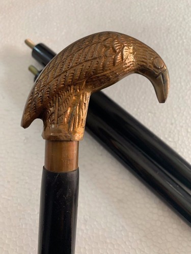 Antique Brass Handle Vintage Style Vintage Black Wooden Walking Stick Cane - Picture 8 of 12