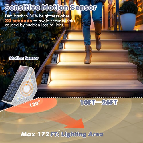 Motion Sensor Solar Stair Light Auto On/Off For Pathway Walkway Patio Garden - Picture 2 of 8