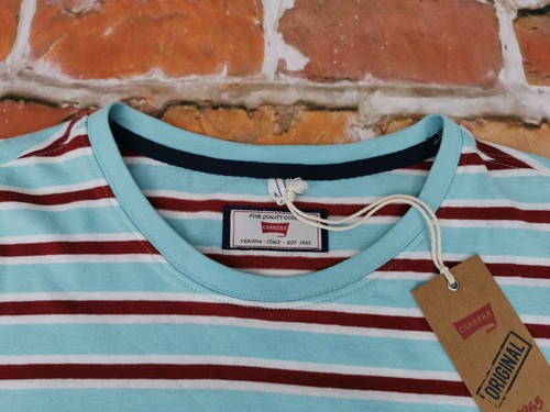 New Carrera Jeans Summer Vintage T Shirt Hell Aqua Blue Stripes Size XL New - Picture 4 of 6