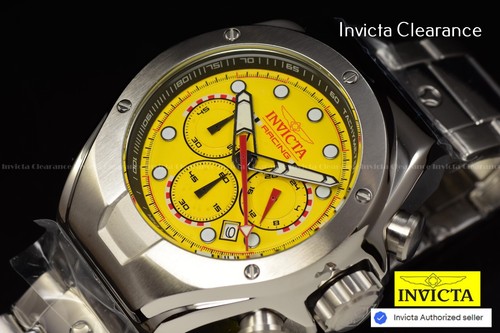 Invicta RACING Men RedLine 48mm Chronograph YELLOW DIAL Silver Tone SS Watch - Picture 4 of 8