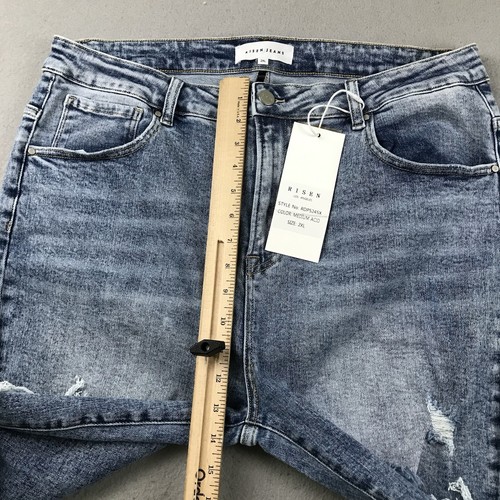 Risen Jeans Womens 2XL Blue Denim Ripped Raw Hem Flared Distressed Jean NWT - Picture 12 of 16