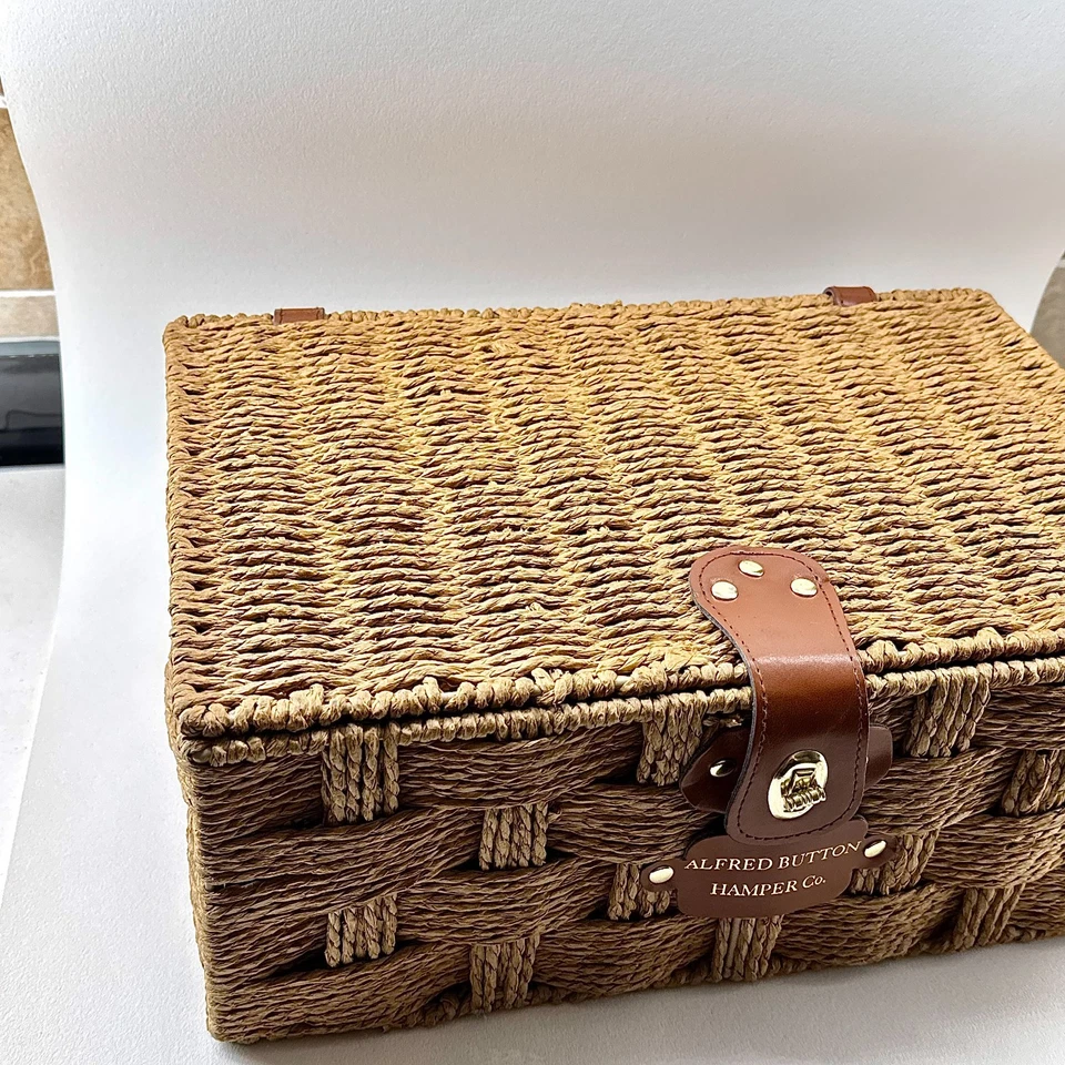Wicker Picnic Hamper Storage Basket Alfred Button Co Lunch Sewing Craft Box - Image 3 of 4