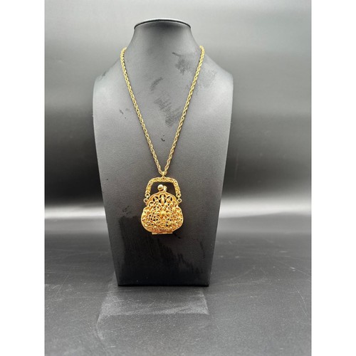 Vintage Art (Arthur Pepper) Gold Tone Filigree Purse Locket Pendant Necklace 23" - Picture 4 of 5