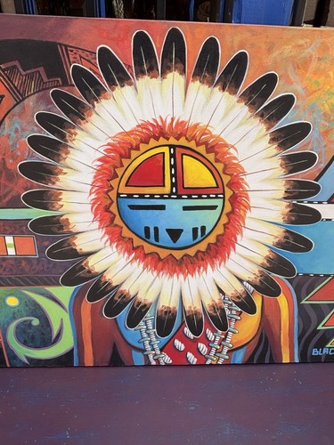 Jackie Black Original Gemälde Navajo Sunface Kachina 24”x36” jb578 - Bild 2 von 6