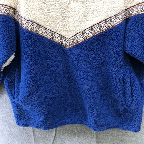 ASOS Oversized 1/4 Zip Sherpa Sweatshirt Mens L Navy Cream Pullover Mock Fur - Picture 5 of 13