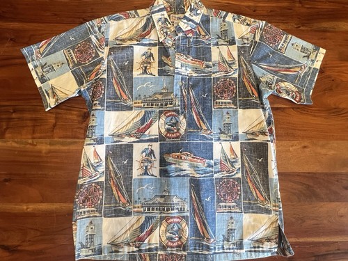 Reyn Spooner Hawaiihemd Herren M blau Reverse Print Segel klassisch Baumwollmischung