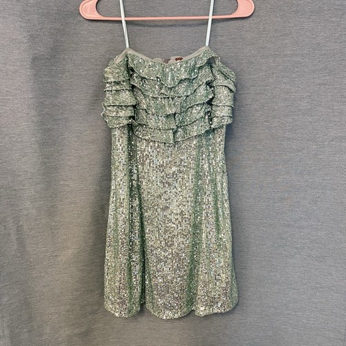 Free People Frida Aqua Dream Mint Sequin Minidress Size 12 NWOT - 第 1/10 張圖片