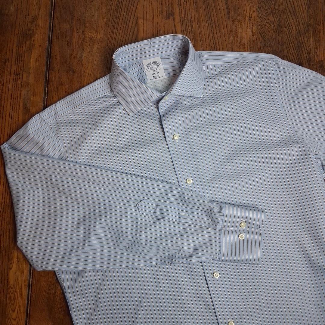 Brooks Brothers Regent Mens Dress Shirt 15.5 32/33 Banker Stripe No Iron
