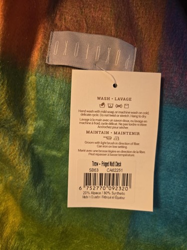 Pokoloko Alpaca Blend Throw Blanket 47"x66" Fringed Multi Check Ecuador Colorful - Picture 3 of 5