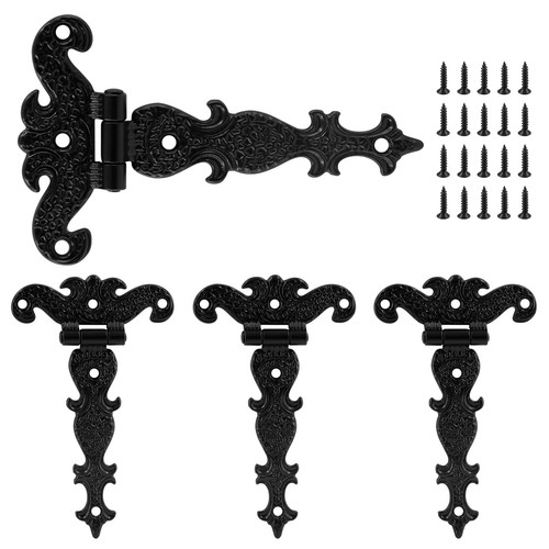 Antique Black Tee Strap Hinges Hardware Decorative for Barn Door, Gate, 4 Pack - Picture 12 of 12