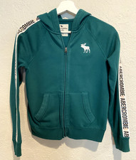 Abercrombie Kids Hoodie 11/12 Green Moose Logo Y2K Retro Pullover Sweatshirt