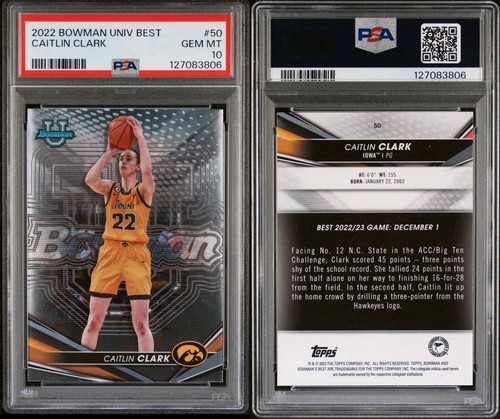 2022 Bowman University Best CAITLIN CLARK Card #50 IOWA/INDIANA PSA 10 GEM MINT - Picture 3 of 3