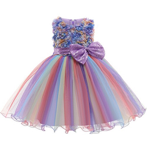Girls Dress Rainbow Birthday Party Dance Costume Princess Dress Kids Clothes New - Picture 8 of 17