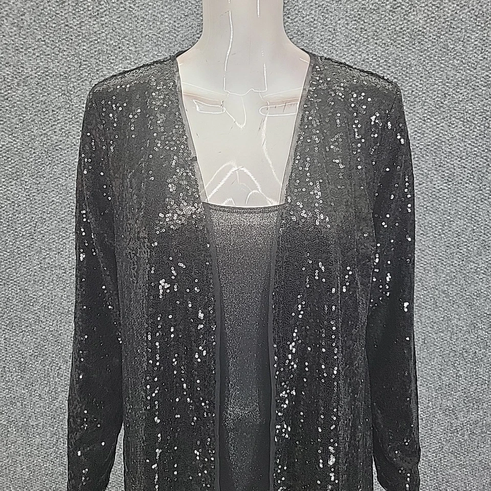 Isaac Mizrahi живой модный блестки нарядный вечеринки открытый кардиган маленький размер черный - Изображение 4 из 4