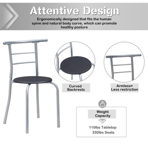 3-Piece Dining Table Set for Kitchen Breakfast Nook, Wood Grain Oval Tabletop... - Picture 6 of 8