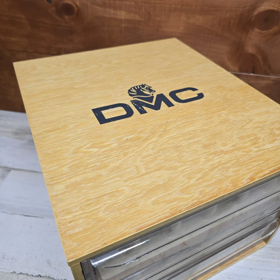 Vintage DMC Embroidery Floss Wood Storage 3 Drawer Box With Dividers A7 - Image 2 of 4