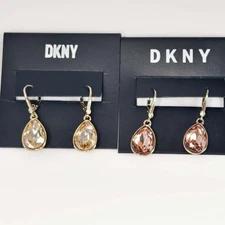 New DKNY Crystal Teardrop Drop Earrings Chic Women Party Vacation Jewelry 2Color