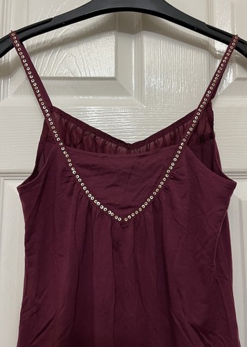 EXPRESS Y2K VINTAGE BURDUNDY SEQUIN JERSEY BANDED HEM CAMI TANK TOP - SMALL NWT - Picture 8 of 24