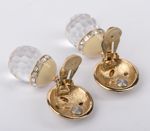 "Pendientes colgantes vintage de cristal con estrás Guy Laroche - beige dorado, 2,11""" - Imagen 6 de 8