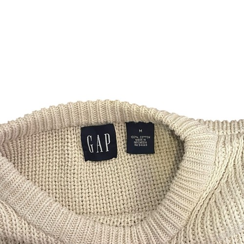 VTG 90's GAP Ribbed Knit Ivory Navy Stripe Sweater Mens Size Medium Heavy Cotton - Picture 4 of 6