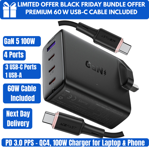 ACEFAST 100W GaN5 4-Port USB-C PD3.1 Charger + 60W Cable for Laptop Phone - 第 18/29 張圖片