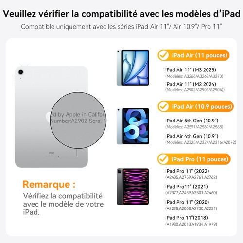 Clavier Rotative pour iPad Air 11 M3/M2 2025 Coque Magnétique Détachable avec... - Afbeelding 2 van 9
