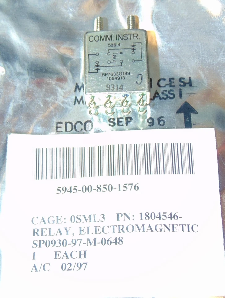 NOS NIB COMM INSTR 5945-00-850-1576 P/N 1804546 ELECTROMAGNETIC RELAY USA MADE - Image 2 of 2