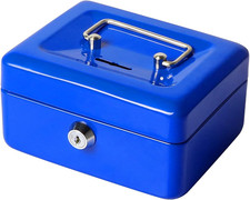 Small Lock Cash Box, Locking Money Box for Kids with Slot on Top, Blue Lock Box,
