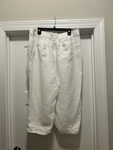 J. Jill Women's Pants Size XL White 100% Linen Wide Leg Cropped Length Pockets - Picture 6 of 6