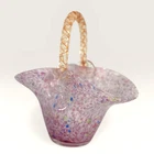 Vtg Murano Pink Mottled Confetti Art Glass Purse Basket Applied Twisted Handle