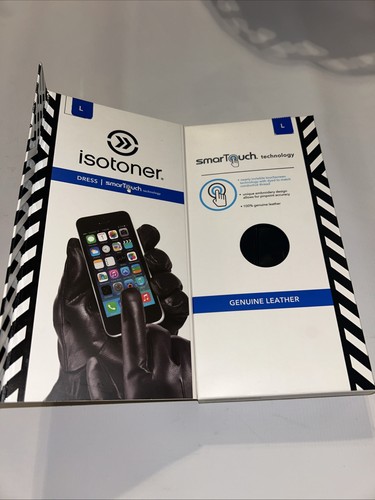 Isotoner Men’s Black Smart Touch Dress Leather Gloves New In Box Size Large - Picture 3 of 4