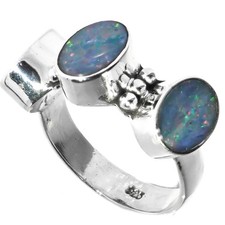 925 Sterling Silver Triple Natural Australian Opal Gem Sterling Sz 6 Ring