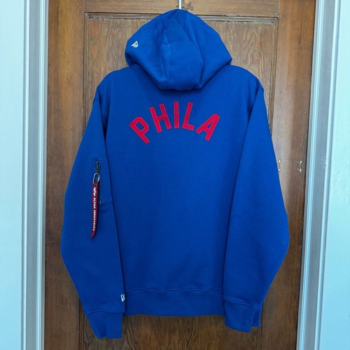 Felpa con cappuccio nuova con etichette Alpha Industries ricamata Philadelphia Phila 76ers M NBA - Foto 7 di 11