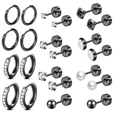 Black Earrings for Women,Surgical Steel Flatback Stud Earrings,Titanium Steel...