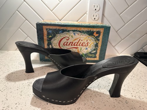 Neu Vintage 80er Candies Original Sandalen High Heels Pantoletten schwarz Leder 9/40 - Bild 7 von 13