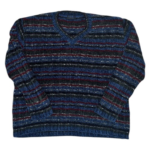 Vintage Kaos Knit Jumper Striped Pattern 90s Retro Blue Sweater Mens Large - Picture 1 of 7